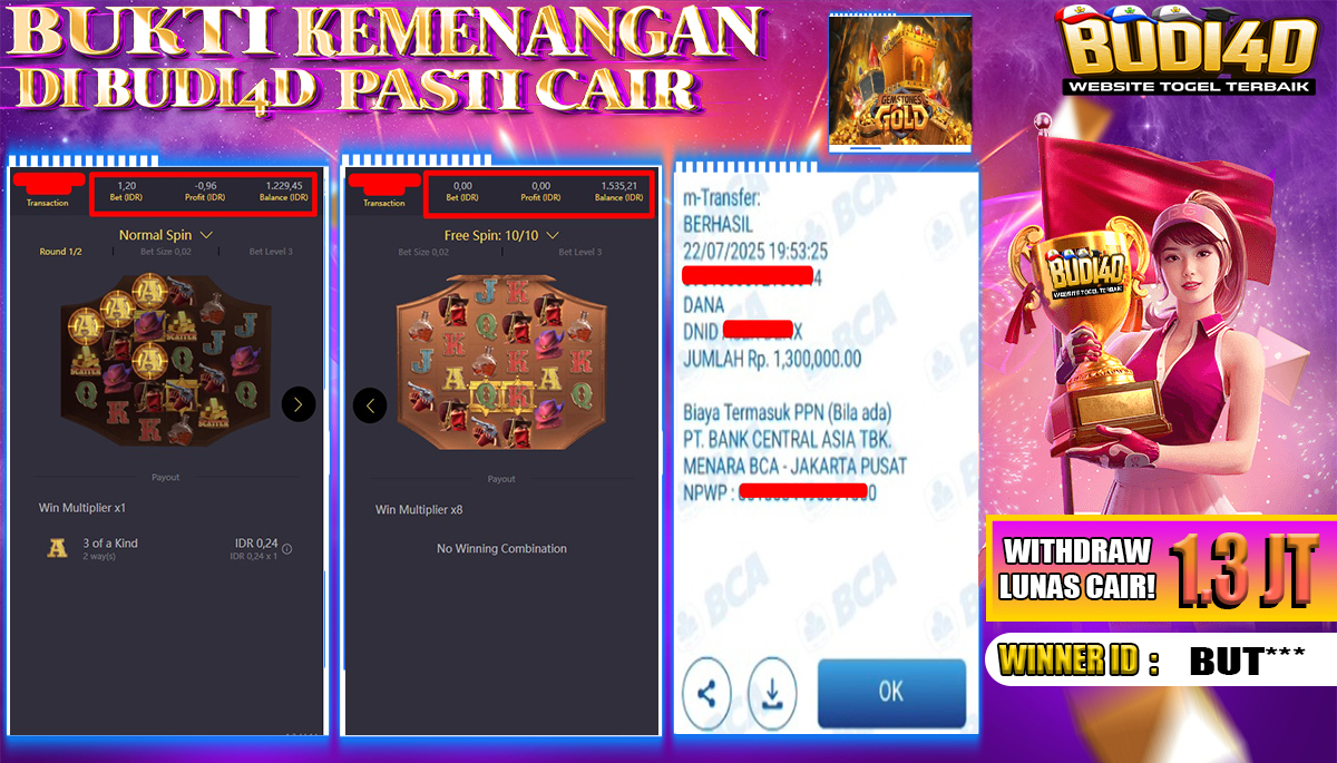 BUDI4D JACKPOT USERID:  BUT**** SLOT PGSOFT GEMSTONE GOLD Rp.1.300.000,- LUNAS